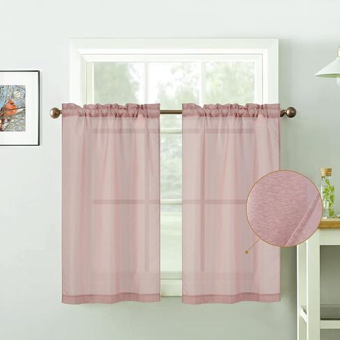 مجموعة توني ستائر شفافة بلون أحمر الخدود بطول 63 بوصة، ستائر فوال لجيب قضيب تصفية الضوء لغرفة المعيشة، معالجة نوافذ شبه فوال للباب (52 × 63 بوصة، أحمر الخدود، لوحتان) in Kuwait