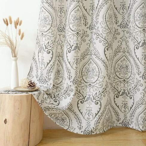 LAMIT Yellow Floral Linen Curtains 84 Inches Long for Living Room, Vintage Damask Flower Pattern Window Drapes Grommet Light Filtering Faux Linen Curtains for Bedroom, 2 Panels Each 52 x 84 Inch in Kuwait