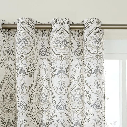 LAMIT Yellow Floral Linen Curtains 84 Inches Long for Living Room, Vintage Damask Flower Pattern Window Drapes Grommet Light Filtering Faux Linen Curtains for Bedroom, 2 Panels Each 52 x 84 Inch in Kuwait