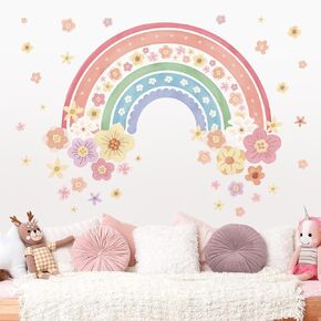 wondever Large Rainbow Wall Decals Unicorn Flower Peel and Stick Wall Art Stickers for Girls Bedroom Kids Room Baby Nursery in Kuwait