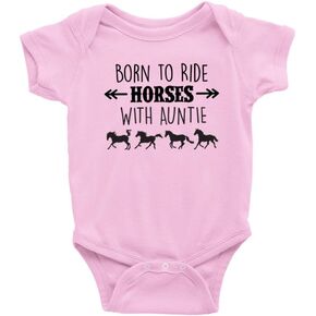 Born to Ride Horses with Auntie Short Sleeve Baby Bodysuit - Equestrian Pony Onesie Gift
