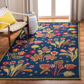 SAFAVIEH Four Seasons Collection 2'3" x 8' Navy / Green FRS465A Hand-Hooked Floral Runner Rug in Saudi Arabia