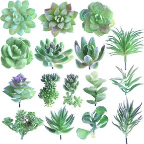 FEPITO 16 Pcs Random Size Artificial Succulent Plants Unpotted Succulents Picks Faux Succulent Plant in Green Stems for Home Indoor Garden Decoration in Saudi Arabia