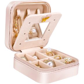 صندوق منظم مجوهرات صغير للسفر، صندوق مجوهرات صغير محمول للسفر، حقيبة عرض للفتيات والنساء والخواتم والاقراط والقلائد مع مرآة، هدية مثالية للسيدات in Kuwait
