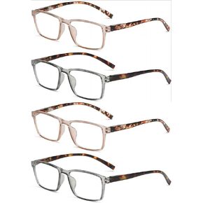 CVVTSPE 4 Pack Men's and Women's Reading Glasses Anti-Blue Light, Anti-UV/Anti-Glare Filtering Lightweight Glasses