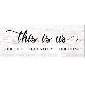 This is Us Wooden Wall Sign Family Wall Plaques Inspiration Wood Sign Farmhouse Entryway Sign Rustic Wall Plaques Art with Quotes for Living Room Bedroom Kitchen Christmas Decorations (Antique White)