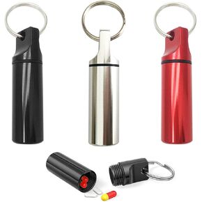3-Pack Small Portable Pill Box Keychain Aluminium Alloy Waterproof Pill Organizer Case Circular Container Medicine Drug Bottle Holder for Purse Pocket Outdoor Camping Travel(Black&Silver&Red) in Kuwait