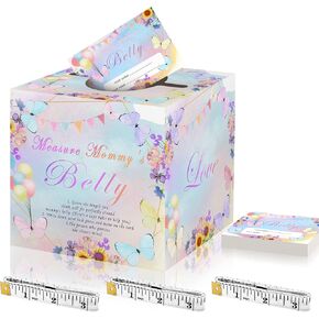 Azbuk تخمين مدى حجم لعبة بطن الأم لاستحمام الطفل، 50 بطاقة تخمين حجم بطن الأم على شكل فراشة، لوازم تزيين نشاط استحمام الطفل، مع 3 أشرطة قياس وصندوق تجميع واحد in Kuwait