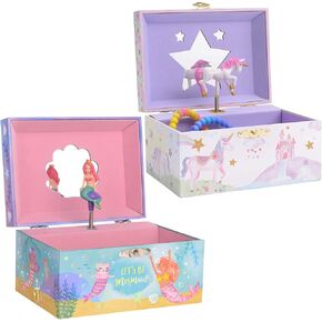 صندوق مجوهرات حورية البحر بألوان قوس قزح الموسيقية للفتيات من Jewelkeeper، حزمة تصميم رقائق ذهبية مع صندوق تخزين المجوهرات الموسيقية للفتيات مع تصميم وحيد القرن الدوار، تصميم قوس قزح لامع ونجوم in Kuwait