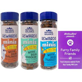 جهاز التوازن الطبيعي L.I.D. حزمة Mini Rewards Dog Treats من 3 نكهات - (1) لكل منها: سمك السلمون والدجاج والديك الرومي (5.3 أونصة) - بالإضافة إلى حزمة كتيب حقائق عن الحيوانات الممتعة in Kuwait
