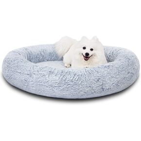 سرير الكلاب N&V متوسط ​​الحجم على شكل دونات، قاعدة إسفنجية لتقويم العظام تساعد حيوانك الأليف على التخلص من آلام المفاصل والعضلات، غطاء من الفرو الصناعي قابل للغسل، مستدير، متوسط، إسبرسو كريمي in Kuwait