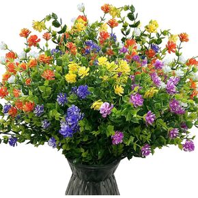 Qneiaym 10 Bundles Fake Flowers,Plastic Artificial Flowers for Outdoors,UV Resistant Faux Flowers Bouquet for Home Garden Porch Window Box Outside Indoor Decoration,5 Colors in Kuwait