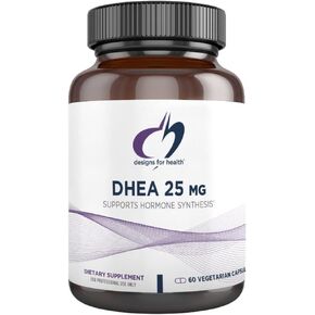Designs for Health DHEA 25mg - مكمل DHEA للرجال + النساء - مكمل للمساعدة في دعم الشيخوخة الصحية، وسلامة العضلات، والطاقة + التوليف الهرموني - غير معدل وراثيًا (60 كبسولة) in Kuwait