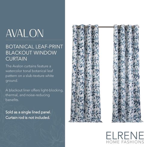 لوحة ستارة نافذة تعتيم مطبوعة نباتية Elrene Home Fashions Avalon, رمادي, 52" x 84"(1 Panel) in Saudi Arabia