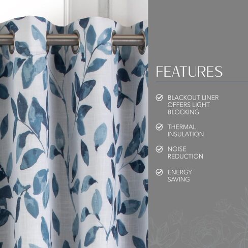 لوحة ستارة نافذة تعتيم مطبوعة نباتية Elrene Home Fashions Avalon, رمادي, 52" x 84"(1 Panel) in Saudi Arabia