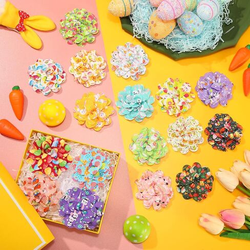 Silkfly 80 Pieces Easter Dog Flowers Spring Dog Collar Flowers Rabbit Eggs Dog Charms Grooming Accessories Dog Bow Tie Flower for Puppy Dog Cat Easter Collar Attachment Embellishment in Kuwait