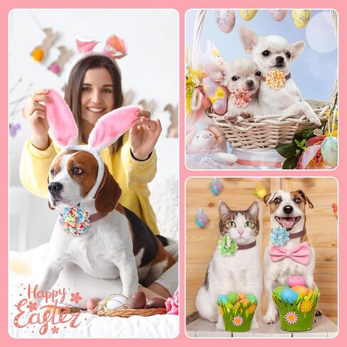 Silkfly 80 Pieces Easter Dog Flowers Spring Dog Collar Flowers Rabbit Eggs Dog Charms Grooming Accessories Dog Bow Tie Flower for Puppy Dog Cat Easter Collar Attachment Embellishment in Kuwait
