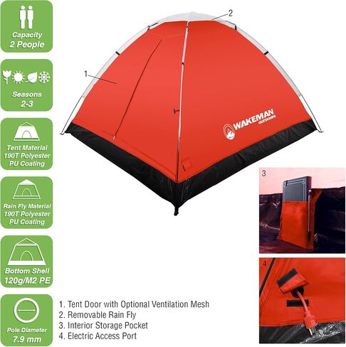 2 Person Camping Tent with Rain Fly and Carrying Bag - Water-Resistant Outdoor Tent for Backpacking, Hiking, or Festivals by Wakeman Outdoors in Saudi Arabia