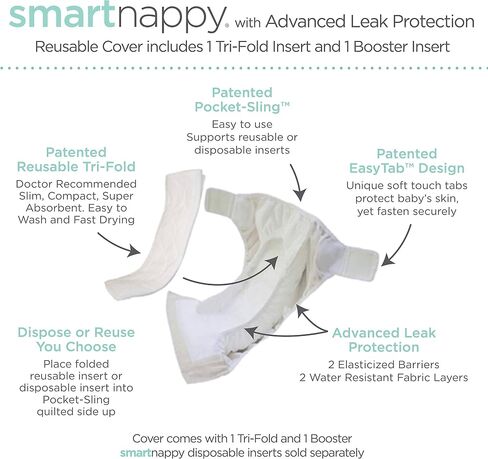 SmartNappy قطن الموسلين من Amazing Baby، غطاء حفاضات من القماش الهجين NextGen + حشوة ثنائية الطي قابلة لإعادة الاستخدام + 1 داعم قابل لإعادة الاستخدام، Stargazer، رمادي، مقاس 1، 5-10 رطل in Kuwait