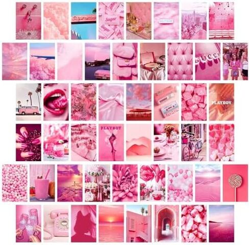 50 Pcs Pink Wall Collage Kit, 4*6 Inch Double-Sided Poster Set, Wall Art Print Collage Kit, Picture Collage Kit, Wall Aesthetic Pictures, Wall Dorm Room Decor for Teen Grils(Pink Girly Heart) in Saudi Arabia