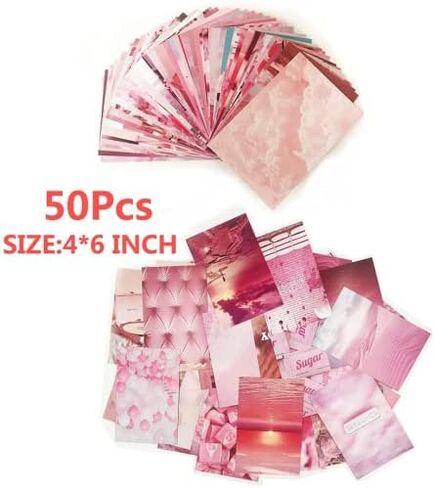 50 Pcs Pink Wall Collage Kit, 4*6 Inch Double-Sided Poster Set, Wall Art Print Collage Kit, Picture Collage Kit, Wall Aesthetic Pictures, Wall Dorm Room Decor for Teen Grils(Pink Girly Heart) in Saudi Arabia