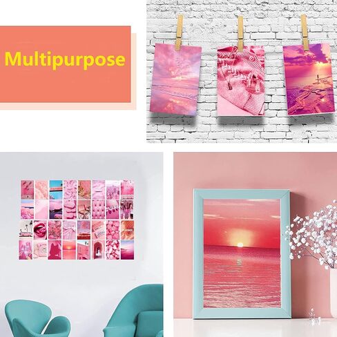 50 Pcs Pink Wall Collage Kit, 4*6 Inch Double-Sided Poster Set, Wall Art Print Collage Kit, Picture Collage Kit, Wall Aesthetic Pictures, Wall Dorm Room Decor for Teen Grils(Pink Girly Heart) in Saudi Arabia