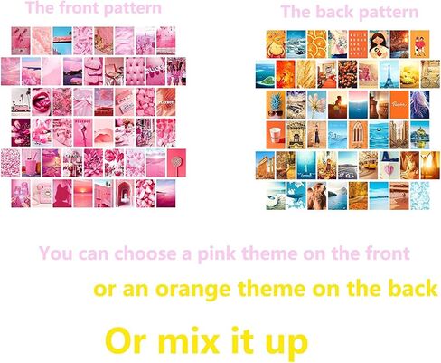 50 Pcs Pink Wall Collage Kit, 4*6 Inch Double-Sided Poster Set, Wall Art Print Collage Kit, Picture Collage Kit, Wall Aesthetic Pictures, Wall Dorm Room Decor for Teen Grils(Pink Girly Heart) in Saudi Arabia