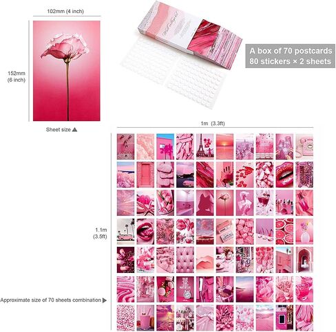 50 Pcs Pink Wall Collage Kit, 4*6 Inch Double-Sided Poster Set, Wall Art Print Collage Kit, Picture Collage Kit, Wall Aesthetic Pictures, Wall Dorm Room Decor for Teen Grils(Pink Girly Heart) in Saudi Arabia