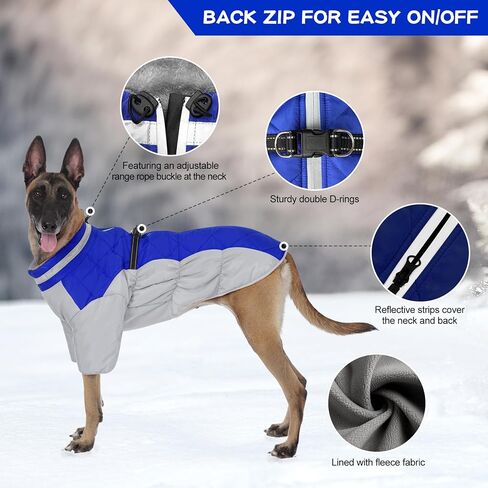 Dog Warm Winter Coat Adjustable Fleece Jacket Waterproof Windproof Snowsuit with Built in Harness Pet Reflective Vest Dog Cold Weather Clothes with Zipper for Small Medium Large Dogs Blue S in Saudi Arabia