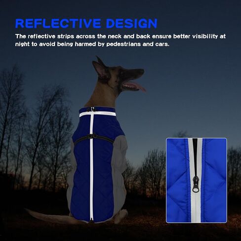 Dog Warm Winter Coat Adjustable Fleece Jacket Waterproof Windproof Snowsuit with Built in Harness Pet Reflective Vest Dog Cold Weather Clothes with Zipper for Small Medium Large Dogs Blue S in Saudi Arabia