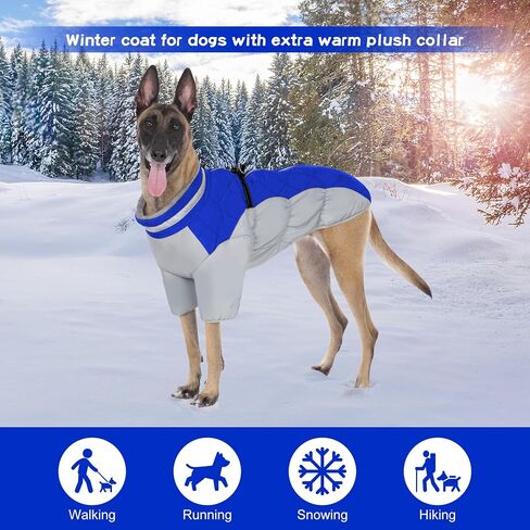 Dog Warm Winter Coat Adjustable Fleece Jacket Waterproof Windproof Snowsuit with Built in Harness Pet Reflective Vest Dog Cold Weather Clothes with Zipper for Small Medium Large Dogs Blue S in Saudi Arabia
