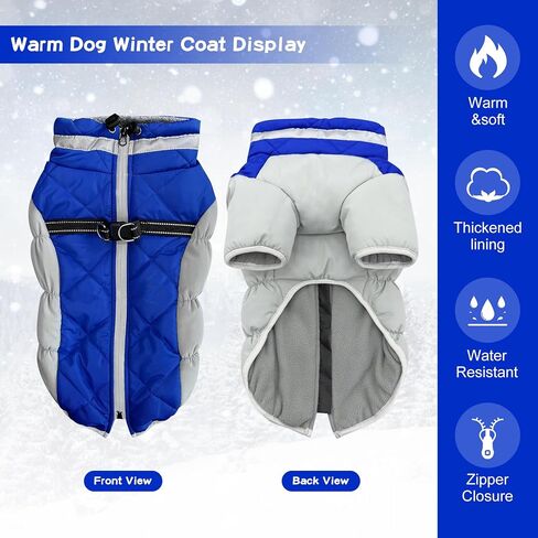 Dog Warm Winter Coat Adjustable Fleece Jacket Waterproof Windproof Snowsuit with Built in Harness Pet Reflective Vest Dog Cold Weather Clothes with Zipper for Small Medium Large Dogs Blue S in Saudi Arabia