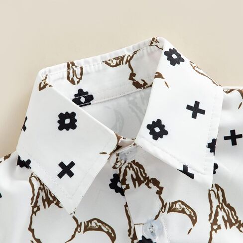 BULINGNA Baby Boy Cowboy Shirt Romper One-Piece Jumpsuit Western Clothes | Short Sleeve/Long Sleeve, Button Down, Lapel Collar, Geometric/Bull Head Print, Dress Shirt Romper, Summer Fall Outfit in Saudi Arabia