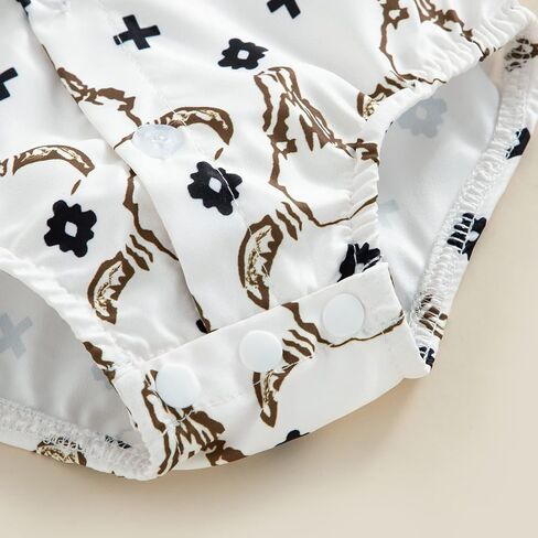 BULINGNA Baby Boy Cowboy Shirt Romper One-Piece Jumpsuit Western Clothes | Short Sleeve/Long Sleeve, Button Down, Lapel Collar, Geometric/Bull Head Print, Dress Shirt Romper, Summer Fall Outfit in Saudi Arabia