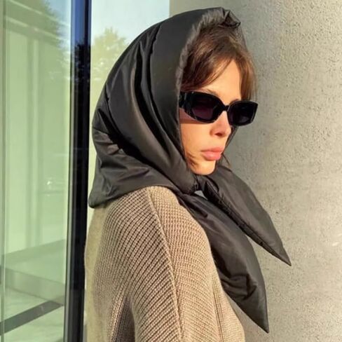 Women Down Cotton One Piece Hooded Scarf Hat Windproof Warm Earflap Hat Winter Thermal Trapper Hat with Chin Strap Black in Kuwait