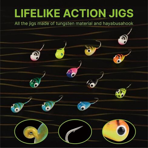 MUUNN 5 Pack Tungsten Ice Fishing Jigs, 2.7/3.2/4/5/6mm Glow Tungsten Teardrop Ice Jig Heads Ice Fishing Lures for Walleye Crappie Panfish in Saudi Arabia