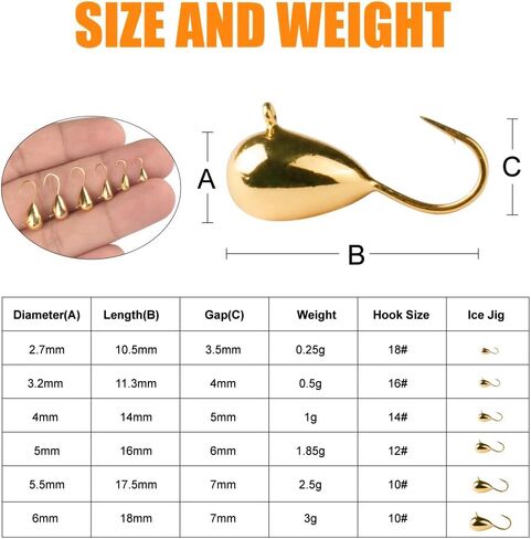 MUUNN 5 Pack Tungsten Ice Fishing Jigs, 2.7/3.2/4/5/6mm Glow Tungsten Teardrop Ice Jig Heads Ice Fishing Lures for Walleye Crappie Panfish in Saudi Arabia