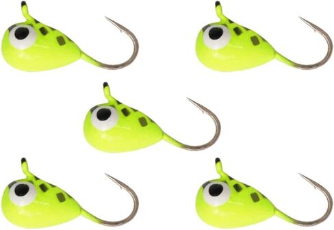 MUUNN 5 Pack Tungsten Ice Fishing Jigs, 2.7/3.2/4/5/6mm Glow Tungsten Teardrop Ice Jig Heads Ice Fishing Lures for Walleye Crappie Panfish in Saudi Arabia