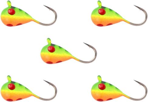 MUUNN 5 Pack Tungsten Ice Fishing Jigs, 2.7/3.2/4/5/6mm Glow Tungsten Teardrop Ice Jig Heads Ice Fishing Lures for Walleye Crappie Panfish in Saudi Arabia