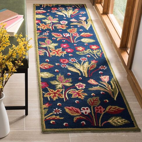 مجموعة SAFAVIEH Four Seasons Collection 5' x 8' أزرق داكن / أخضر FRS465A سجادة منطقة الأزهار بخطاف يدوي in Saudi Arabia