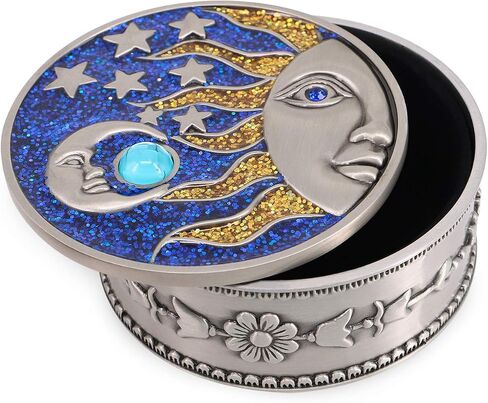 Vintage Sun Moon Jewelry Box with Metallic Star Engraved Classic Retro Silver Jewelry Storage Organizer (Big) in Saudi Arabia