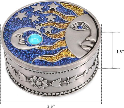 Vintage Sun Moon Jewelry Box with Metallic Star Engraved Classic Retro Silver Jewelry Storage Organizer (Big) in Saudi Arabia