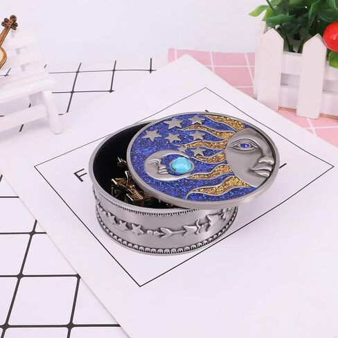 Vintage Sun Moon Jewelry Box with Metallic Star Engraved Classic Retro Silver Jewelry Storage Organizer (Big) in Saudi Arabia