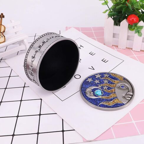 Vintage Sun Moon Jewelry Box with Metallic Star Engraved Classic Retro Silver Jewelry Storage Organizer (Big) in Saudi Arabia