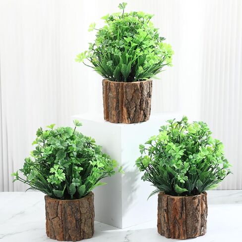 Hotop 3 Pcs Artificial Four Leaf Clover Fake Shamrock Plant Plastic Clover Plants Small Artificial Faux Greenery Irish Themes Mini Potted Plant Flower Bush Home Office Desk Decor for St Patricks Day in Saudi Arabia