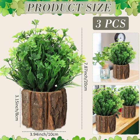 Hotop 3 Pcs Artificial Four Leaf Clover Fake Shamrock Plant Plastic Clover Plants Small Artificial Faux Greenery Irish Themes Mini Potted Plant Flower Bush Home Office Desk Decor for St Patricks Day in Saudi Arabia