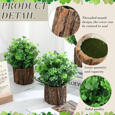 Hotop 3 Pcs Artificial Four Leaf Clover Fake Shamrock Plant Plastic Clover Plants Small Artificial Faux Greenery Irish Themes Mini Potted Plant Flower Bush Home Office Desk Decor for St Patricks Day in Saudi Arabia