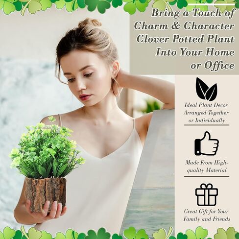 Hotop 3 Pcs Artificial Four Leaf Clover Fake Shamrock Plant Plastic Clover Plants Small Artificial Faux Greenery Irish Themes Mini Potted Plant Flower Bush Home Office Desk Decor for St Patricks Day in Saudi Arabia