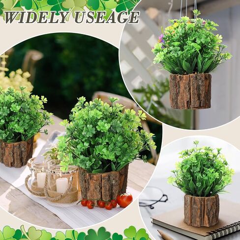 Hotop 3 Pcs Artificial Four Leaf Clover Fake Shamrock Plant Plastic Clover Plants Small Artificial Faux Greenery Irish Themes Mini Potted Plant Flower Bush Home Office Desk Decor for St Patricks Day in Saudi Arabia