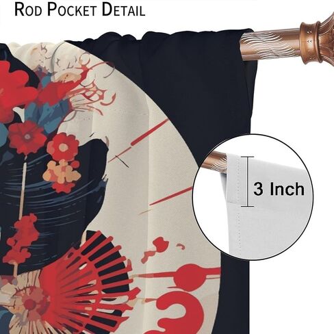 Japanese Geisha Curtains, Vintage Traditional Beautiful Japanese Geisha Girl Black Background Printed Bedroom/Living Room/Kitchen Universal Thru Rod Blackout Curtains42x45in in Kuwait